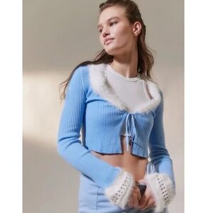Urban Outfitters Rosie Faux Fur Trim Cardigan, XS